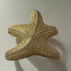 Gold & Silver Rhinestone Starfish Bangle Bracelet